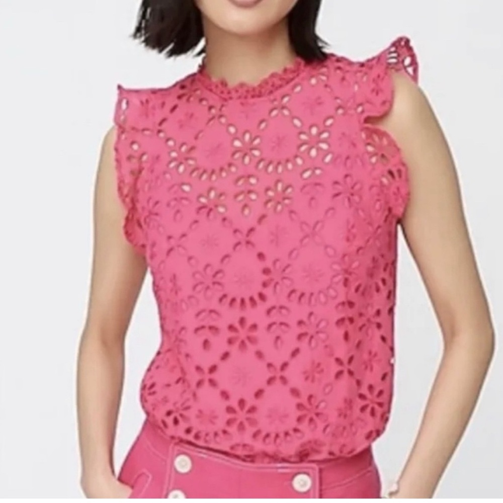 J.Crew Pink Mockneck Top in Embroidered Eyelet
size Small AJ385